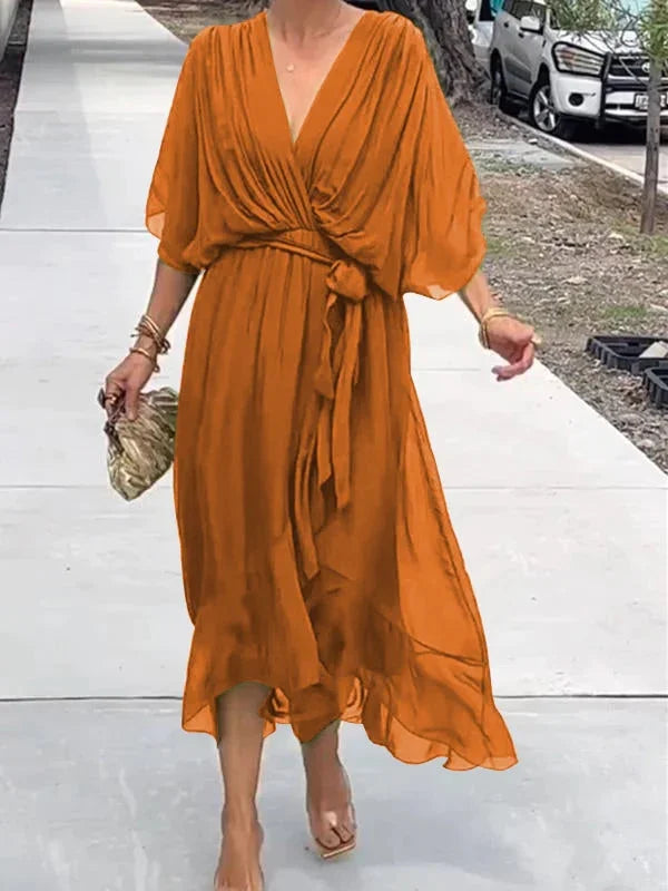 Louisa – Chiffon jurk met v-hals