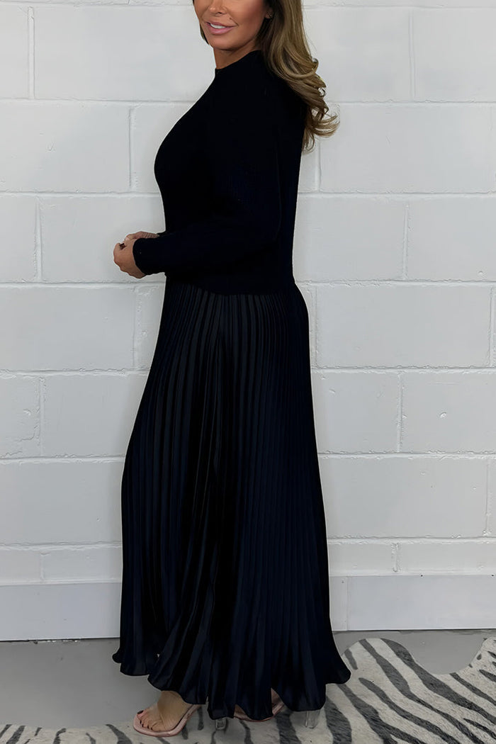 Fable | Dames midi herfst jurk met gebreide top en geplooide rok