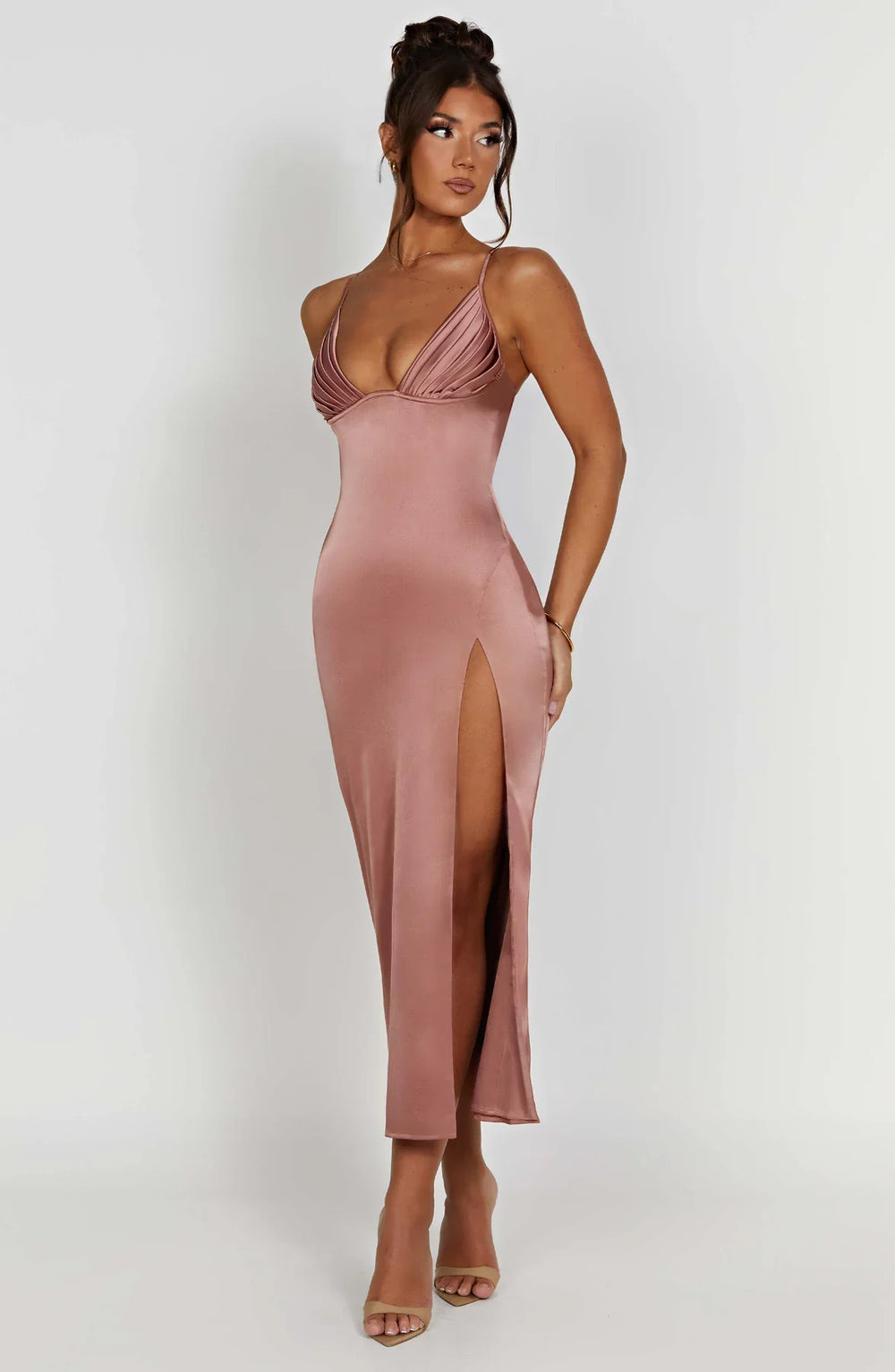 Fadia - Elegante Midi Jurk Met Spaghettibandjes