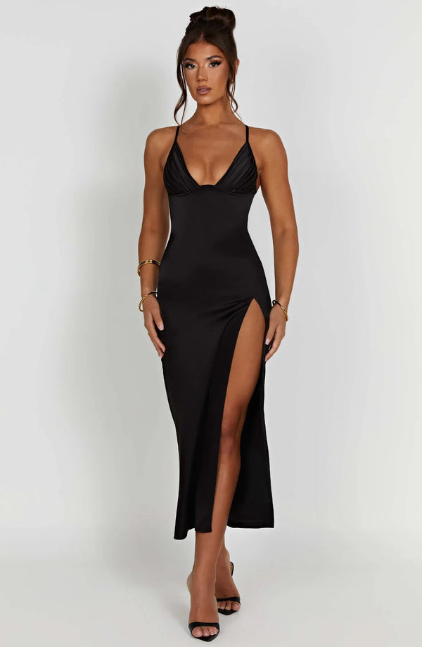 Fadia - Elegante Midi Jurk Met Spaghettibandjes