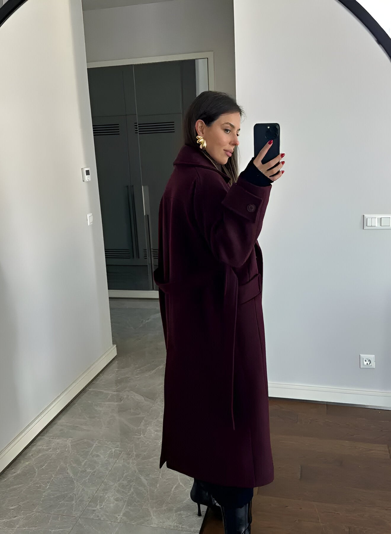 Burgundy damesmantel | Oversized jas van wolblend met tijdloze elegantie