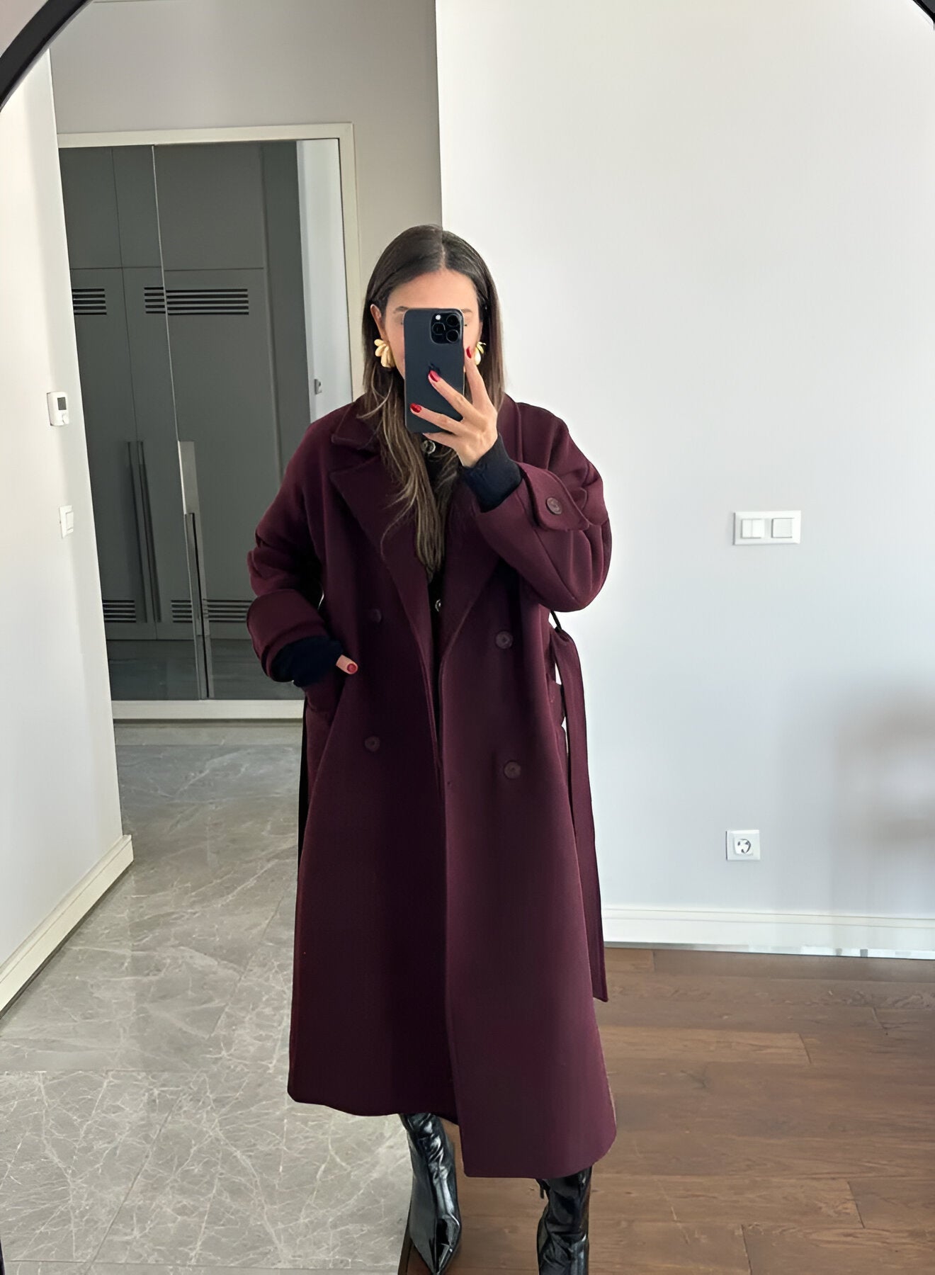 Burgundy damesmantel | Oversized jas van wolblend met tijdloze elegantie