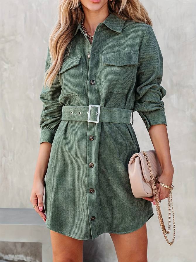 Gerdien | Mini-Jurk voor Dames – Tijdloze Elegantie met Corduroy Stof