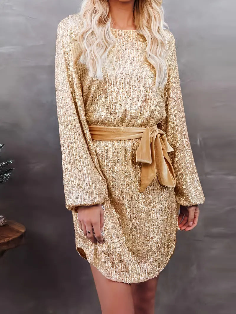 Frieda | Glamoureuze Sequin Mini-Jurk – Dames, Gouden Pailletten en Tailleur Pasvorm