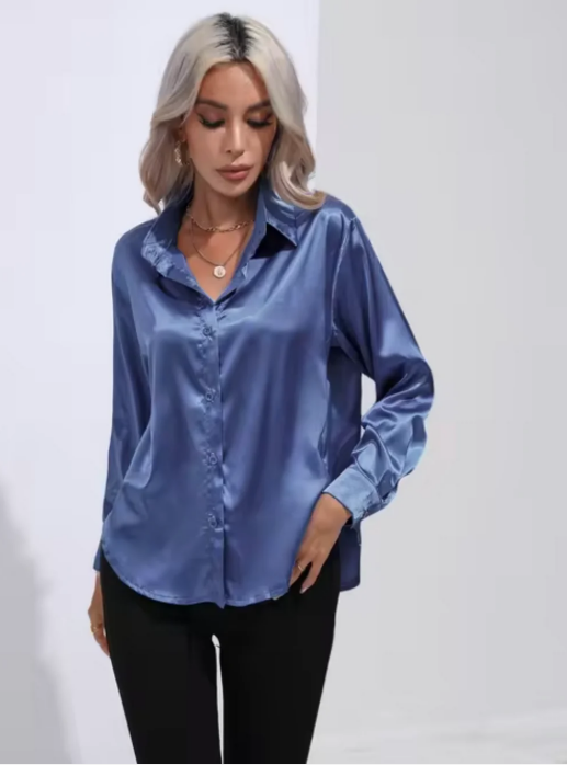 Ginevra - Satijnen Blouse Met Lange Mouwen