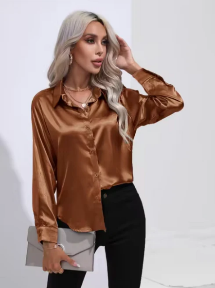 Ginevra - Satijnen Blouse Met Lange Mouwen