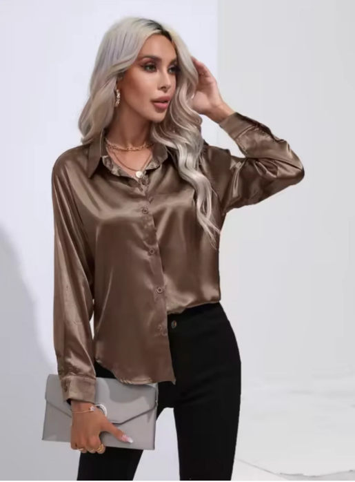 Ginevra - Satijnen Blouse Met Lange Mouwen