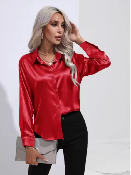 Ginevra - Satijnen Blouse Met Lange Mouwen