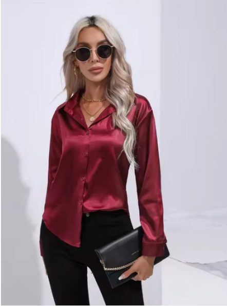 Ginevra - Satijnen Blouse Met Lange Mouwen