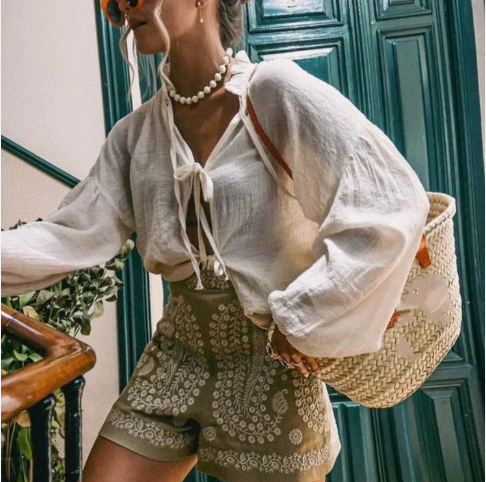 Graziana - Linnen Shorts Met Bloemenborduursel