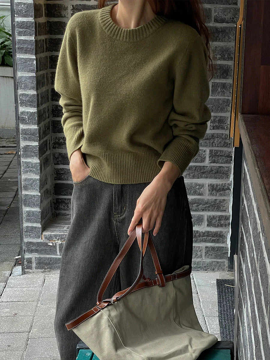 Groene Sweater | Dames gebreide trui met losvallende pasvorm en warme stof