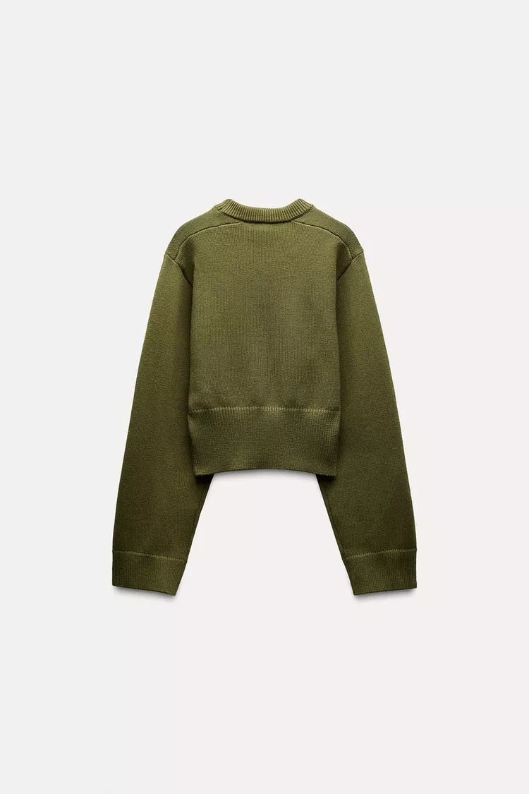 Groene Sweater | Dames gebreide trui met losvallende pasvorm en warme stof