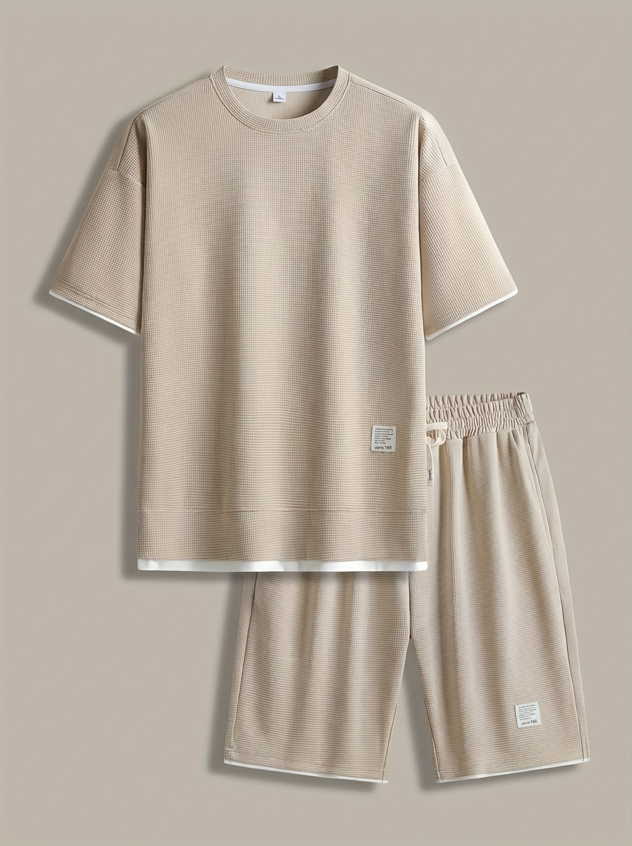 Heren Slim Fit Set – T-shirt en Korte Broek met Elastische Taille voor Casual Gebruik