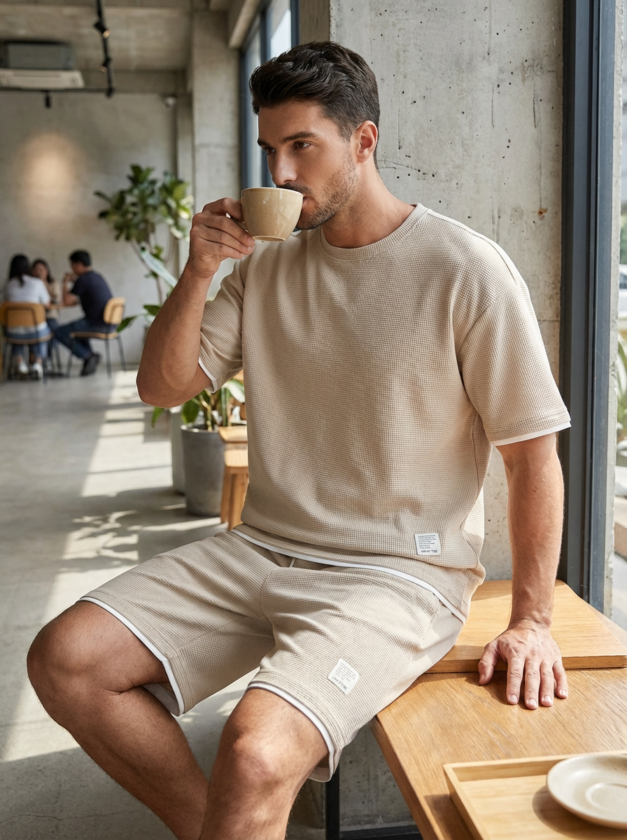 Heren Slim Fit Set – T-shirt en Korte Broek met Elastische Taille voor Casual Gebruik