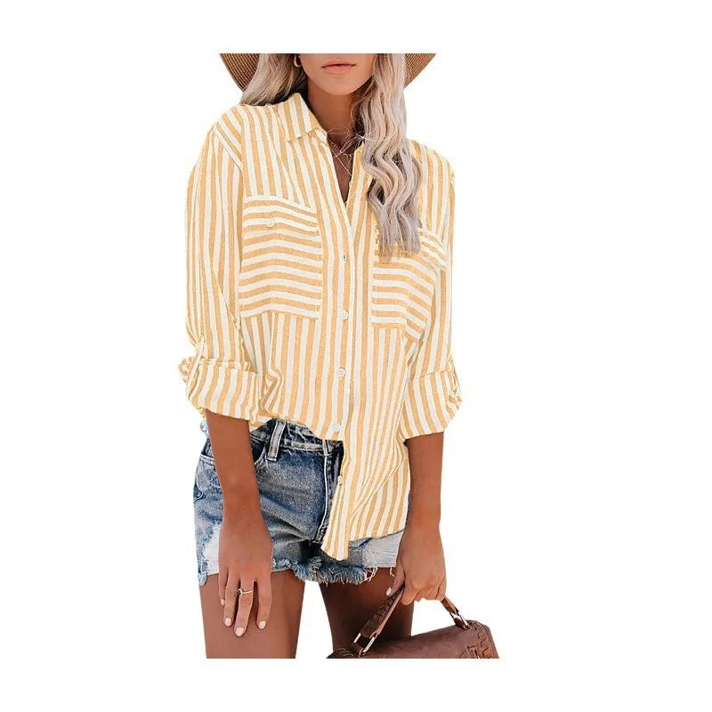 Idalia Blouse | Damesblouse met ademende stof en tijdloos streepdessin