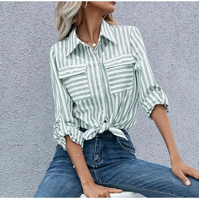 Idalia Blouse | Damesblouse met ademende stof en tijdloos streepdessin