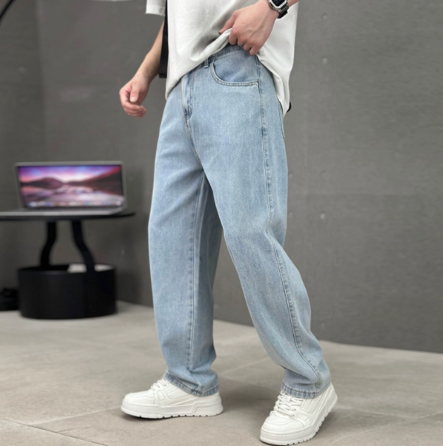 Heren Straight Leg Jeans Katoen met Schuine Zakken