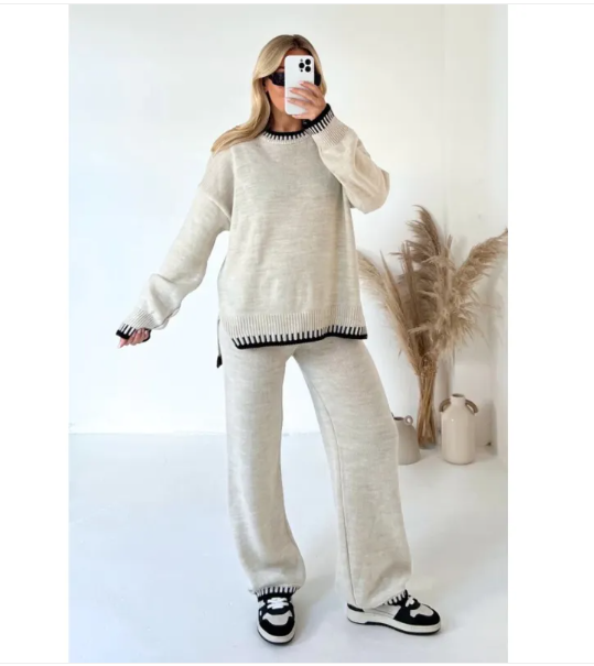 Noah Comfy Set | Dames gebreide lounge set met top en lange broek
