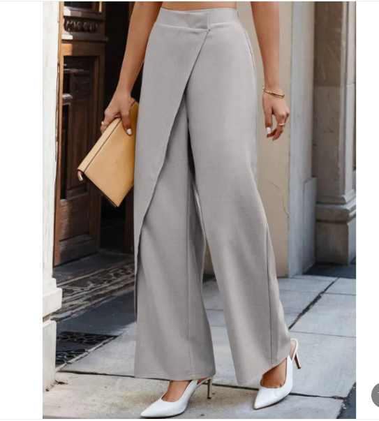 Dames High-Waisted Broek – Asymmetrisch, Brede Pijpen, Geschikt voor Casual en Werk