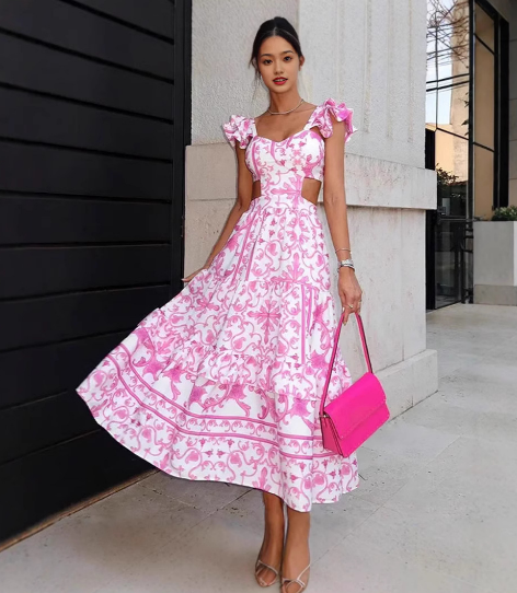 Zomerjurk Dames – Romantische Bloemenprint en Ruches voor een Zomerse Look