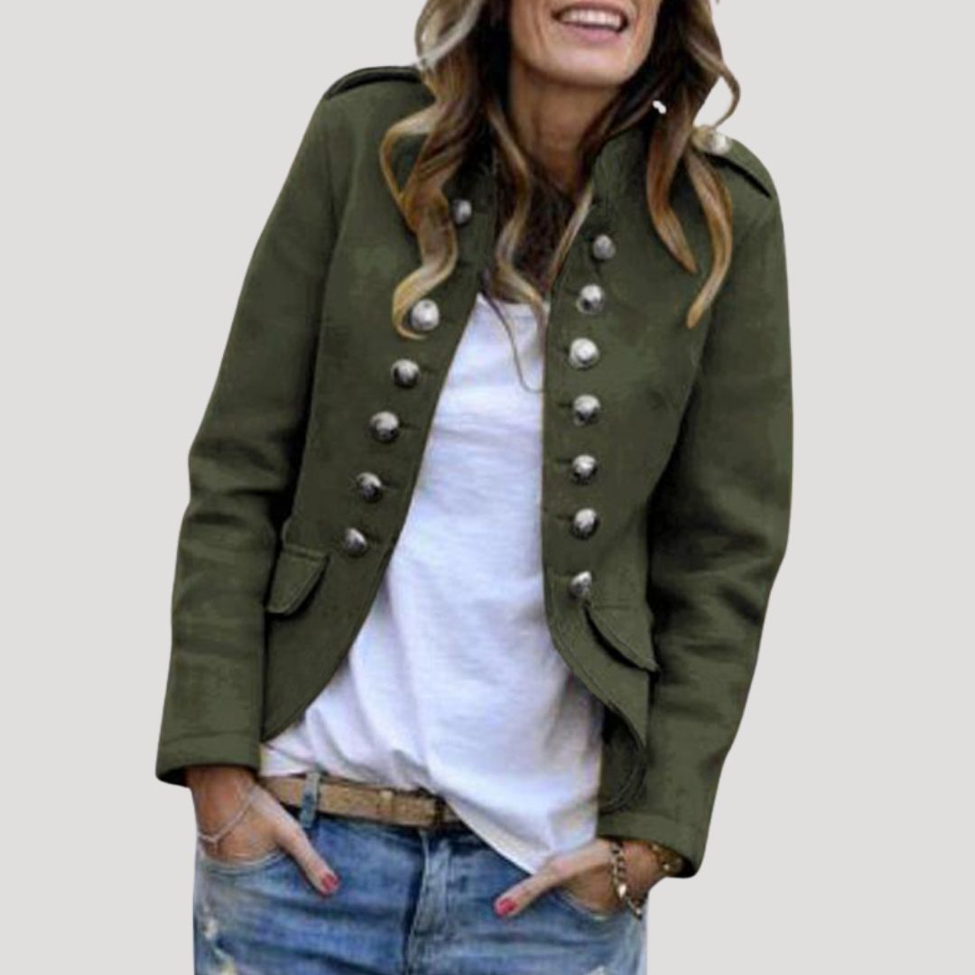 Dames Korte Blazer Militaire Look met Dubbele Knopenrij