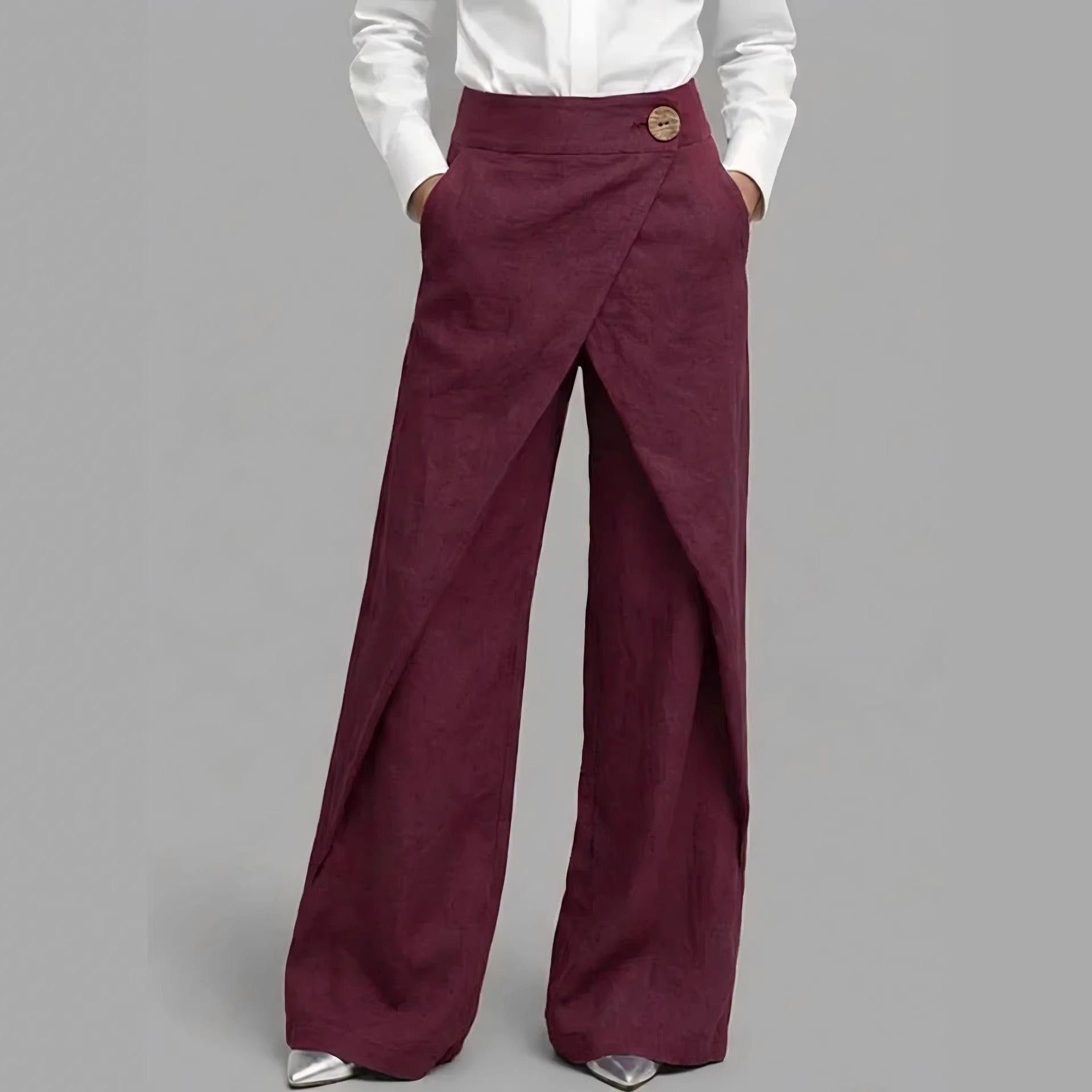 Penelope - Asymmetrische Gelaagde Wijde Broek met Knopen