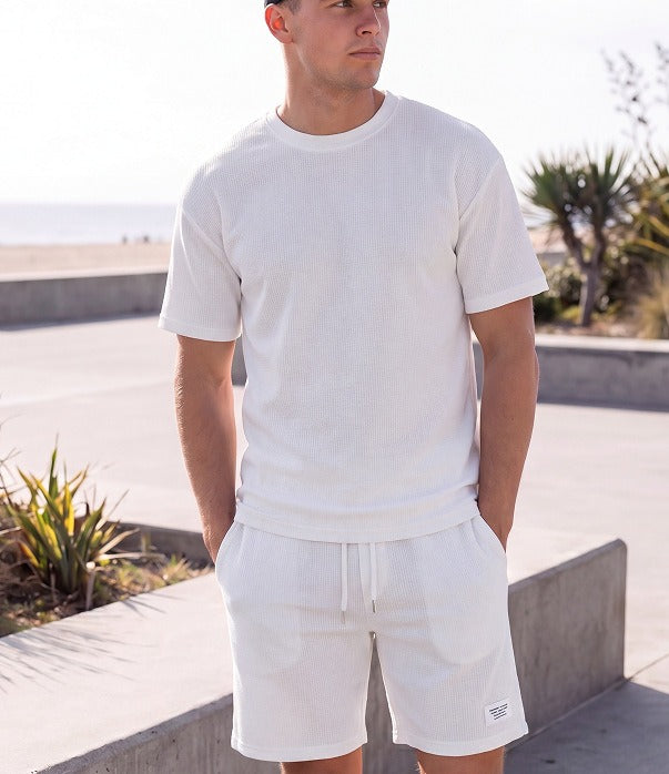 Heren Slim Fit Set – T-shirt en Korte Broek met Elastische Taille voor Casual Gebruik