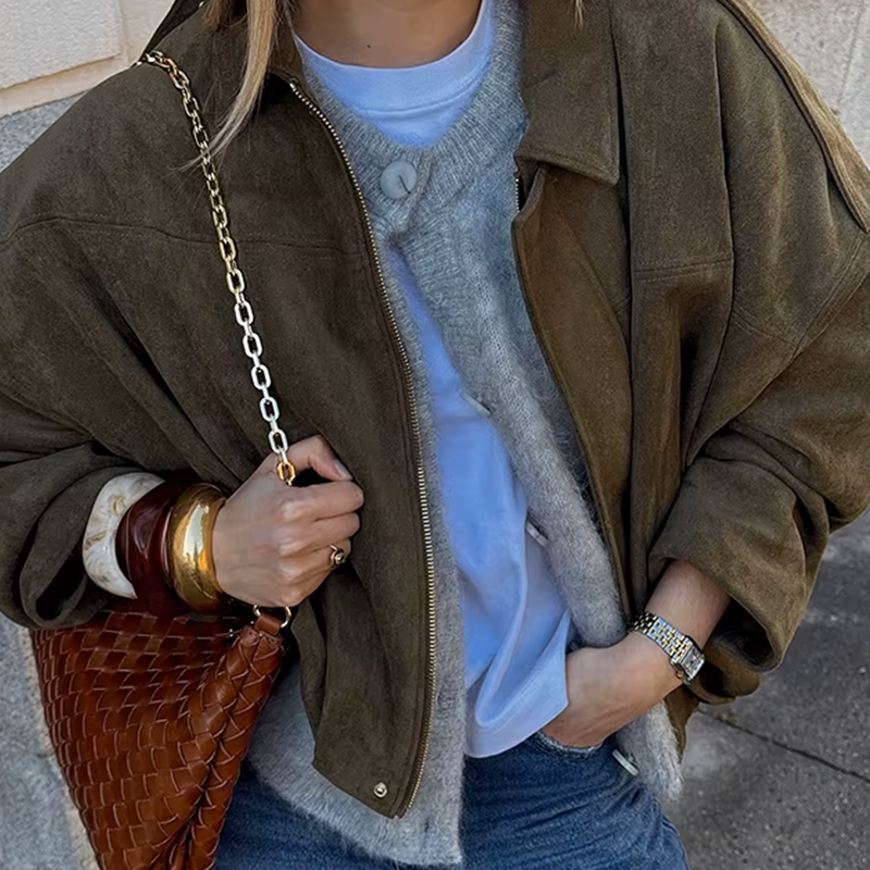 Aïsha oversized suede jacket | Dames jas van luxe suède met vintage flair