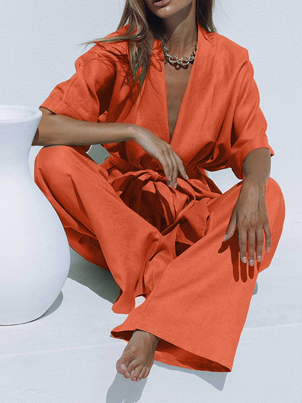 Jianna - Oversized Linnen Tweedelige Broek Set