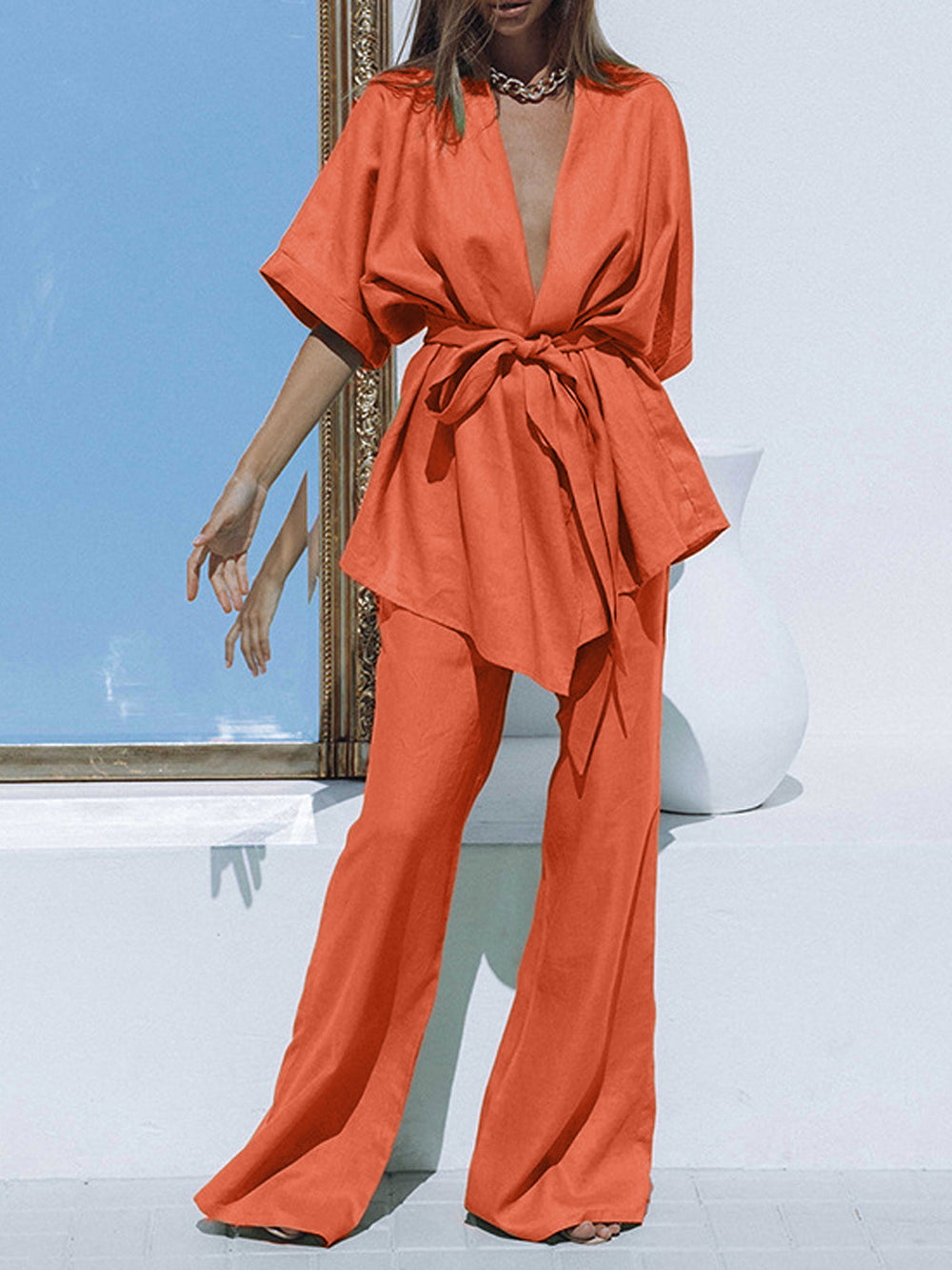 Jianna - Oversized Linnen Tweedelige Broek Set