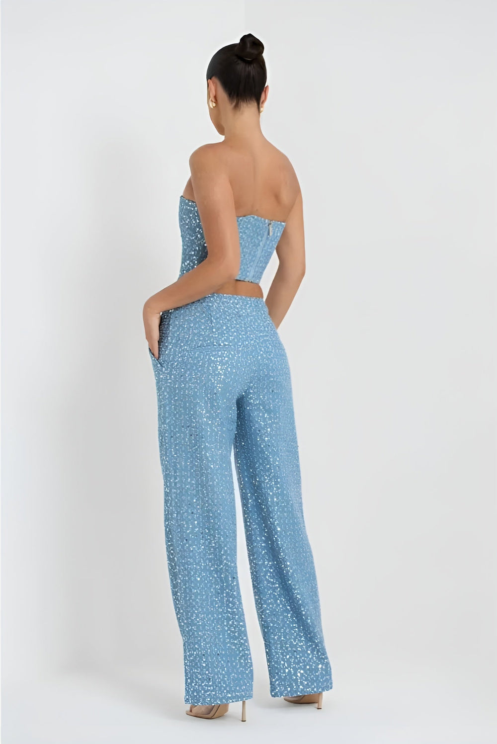 Juzelle Glitter Set voor dames | Denim co-ord met glitters en elegante pasvorm