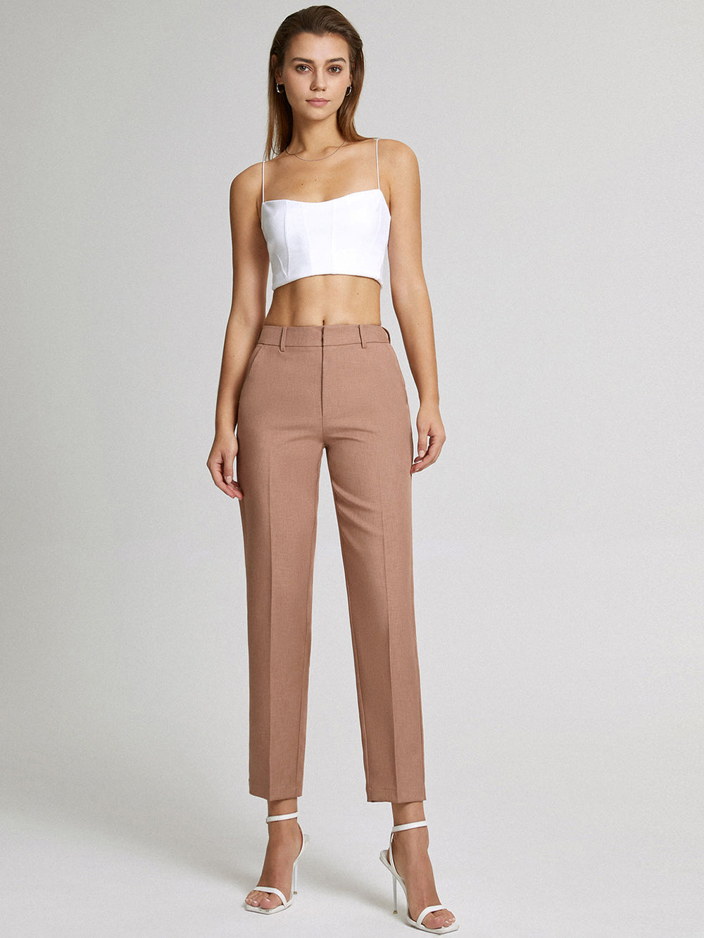 Kehlia hoge taille broek dames | Rechte cropped broek met elegante pasvorm