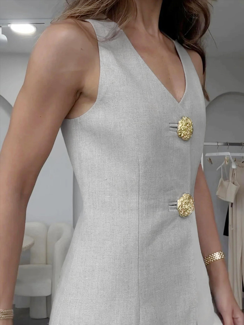 Kerina - Button Split Mouwloze Set