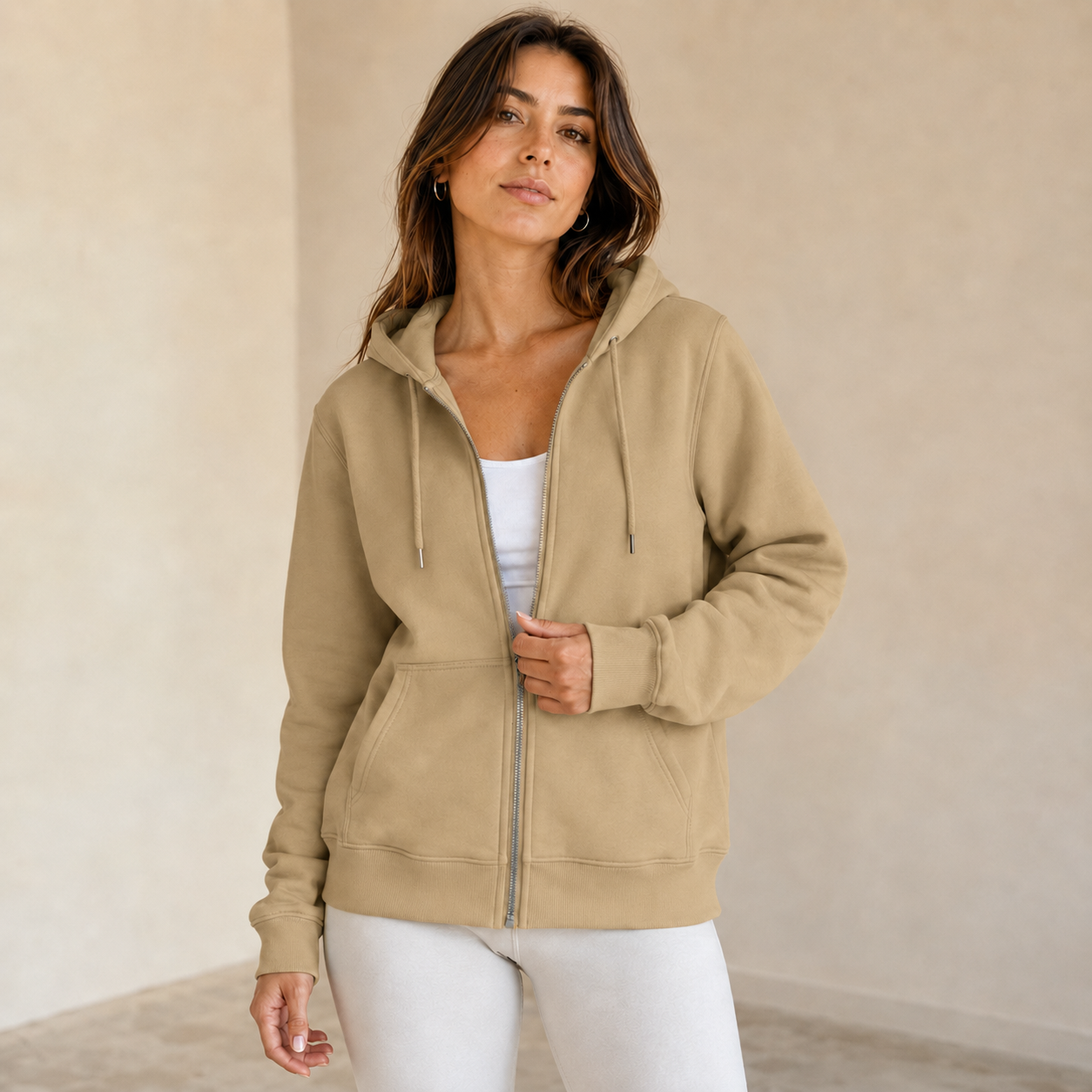 Dames sportpak fleece set | Hoodie met rits en joggingbroek in relaxed fit
