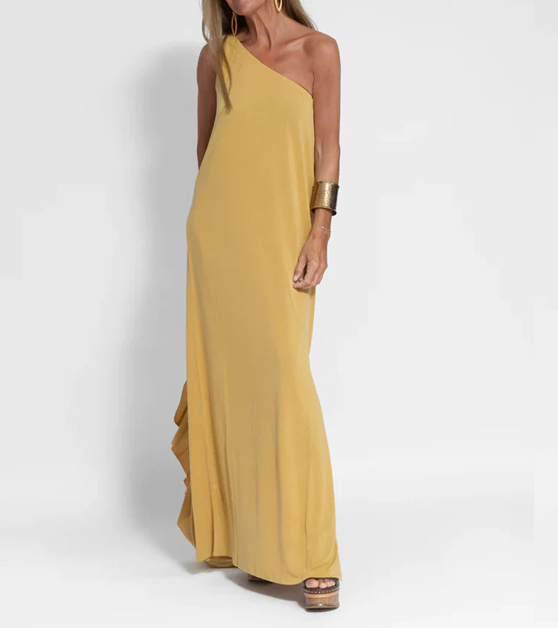 Klaris - Chique Maxi Jurk Met Één Schouder