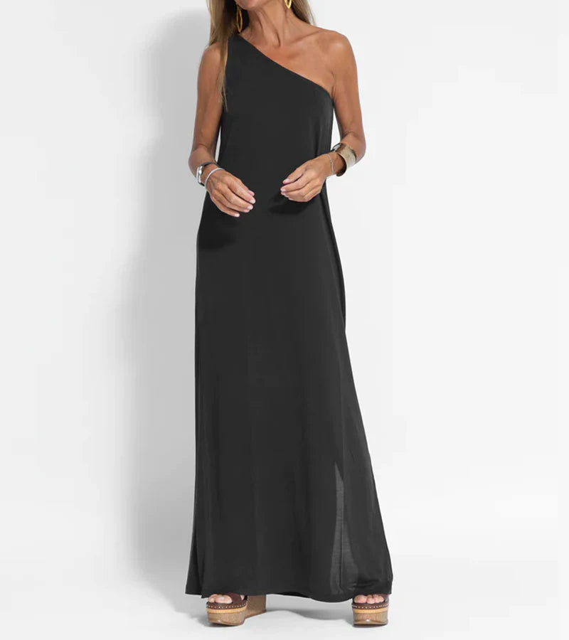 Klaris - Chique Maxi Jurk Met Één Schouder