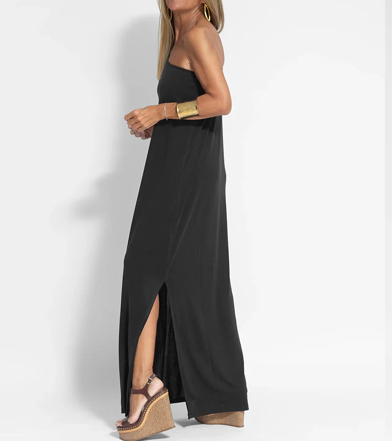 Klaris - Chique Maxi Jurk Met Één Schouder