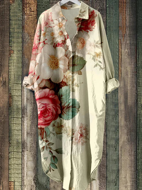 MM | Midi-jurk met knoopjes en bloemenprint