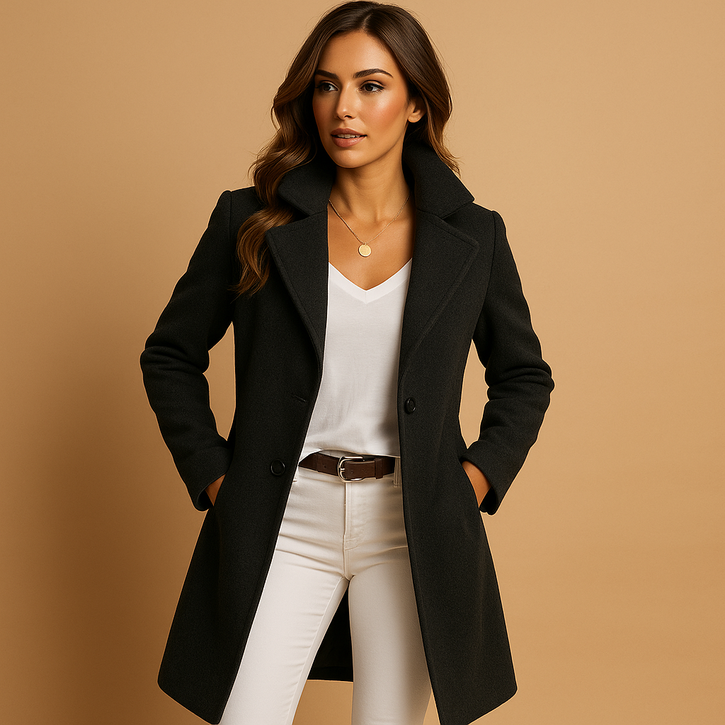 Lange damesjas | Elegante jas met knopen en klassieke kraag