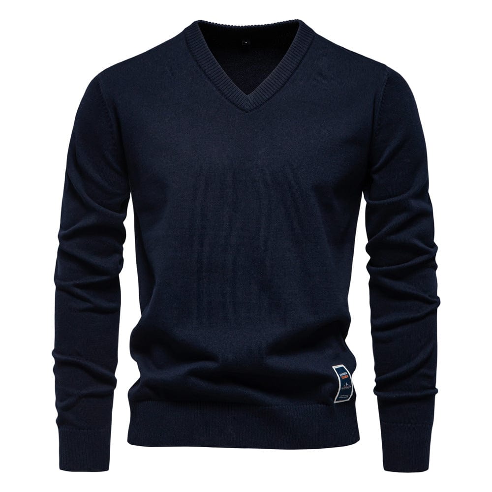 Laurent marineblauwe V-hals pullover, vooraanzicht