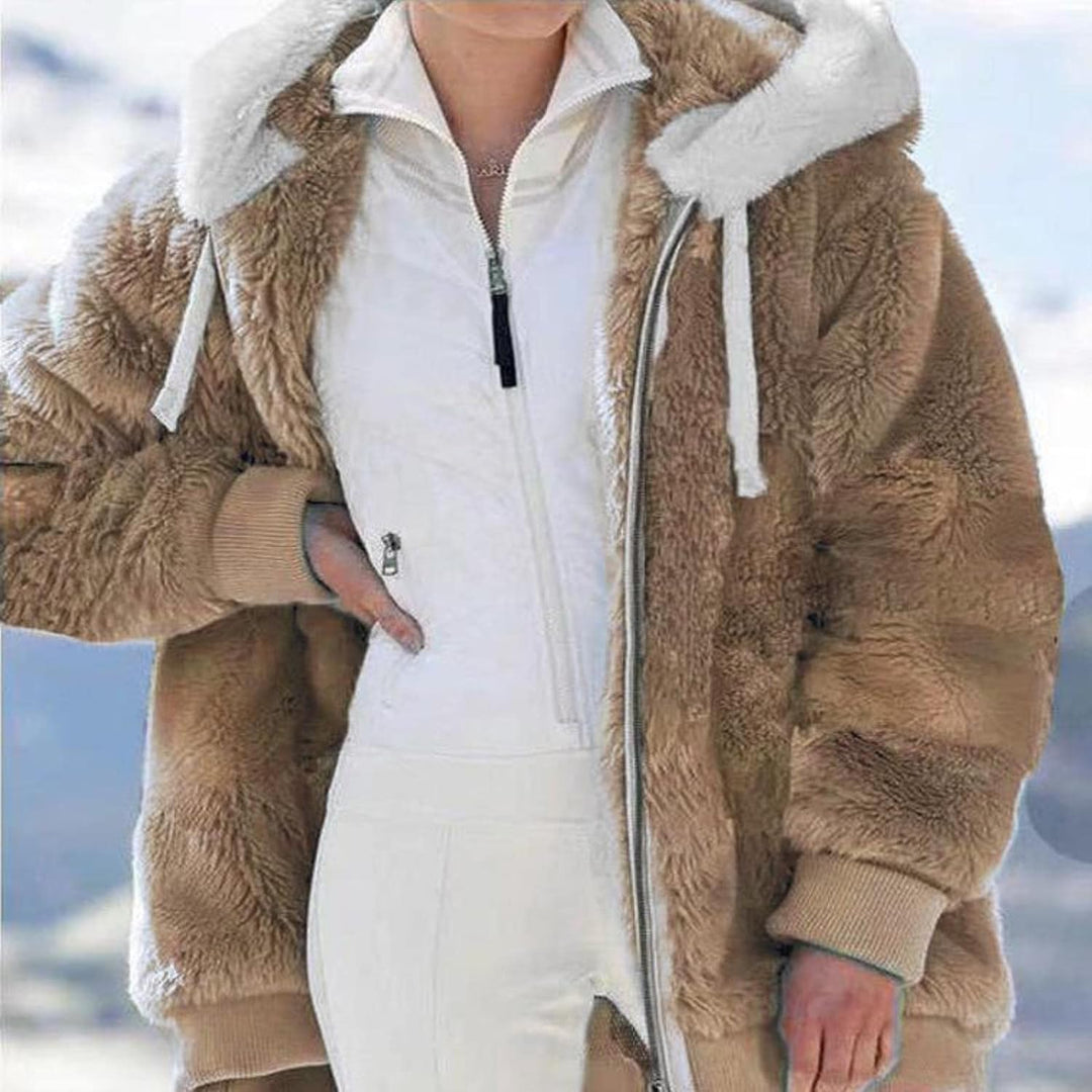 Leslie hoodie jas dames | Warme pluche jas met rits en kap voor herfst en winter