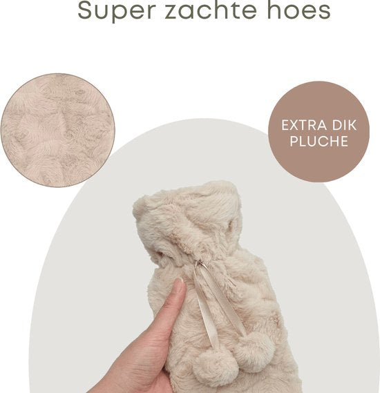 Lange warmwaterkruik | Extra lange kruik 72 cm met fluwelen hoes en 12 uur warmte