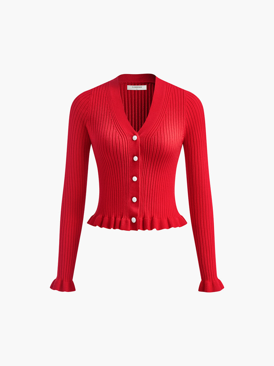 Lucie | Dames cardigan met rimpelrand en parelsluiting