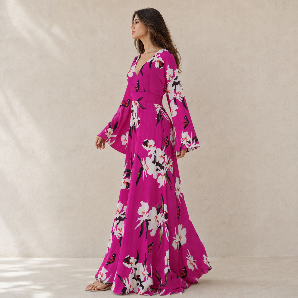 Dames V-Hals Maxi Jurk – Comfortabel, Bloemenprint, Geschikt voor Dag- en Avondkleding