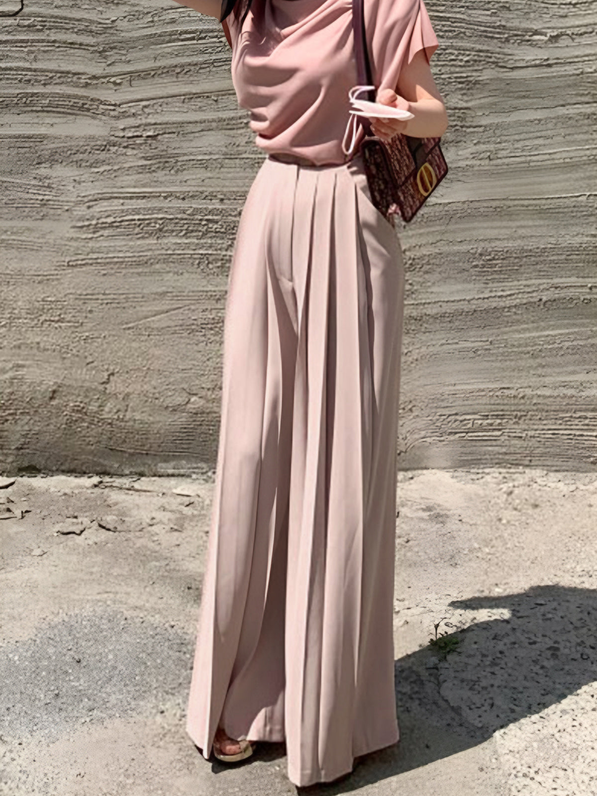 Megan Geplooide Hoge Taille Broek | Dames Broek met Wijde Pijpen en Elegante Pasvorm