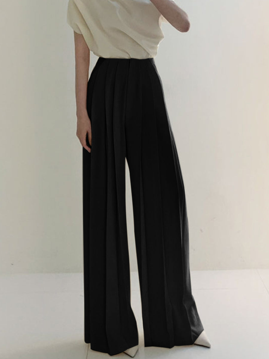 Megan Geplooide Hoge Taille Broek | Dames Broek met Wijde Pijpen en Elegante Pasvorm