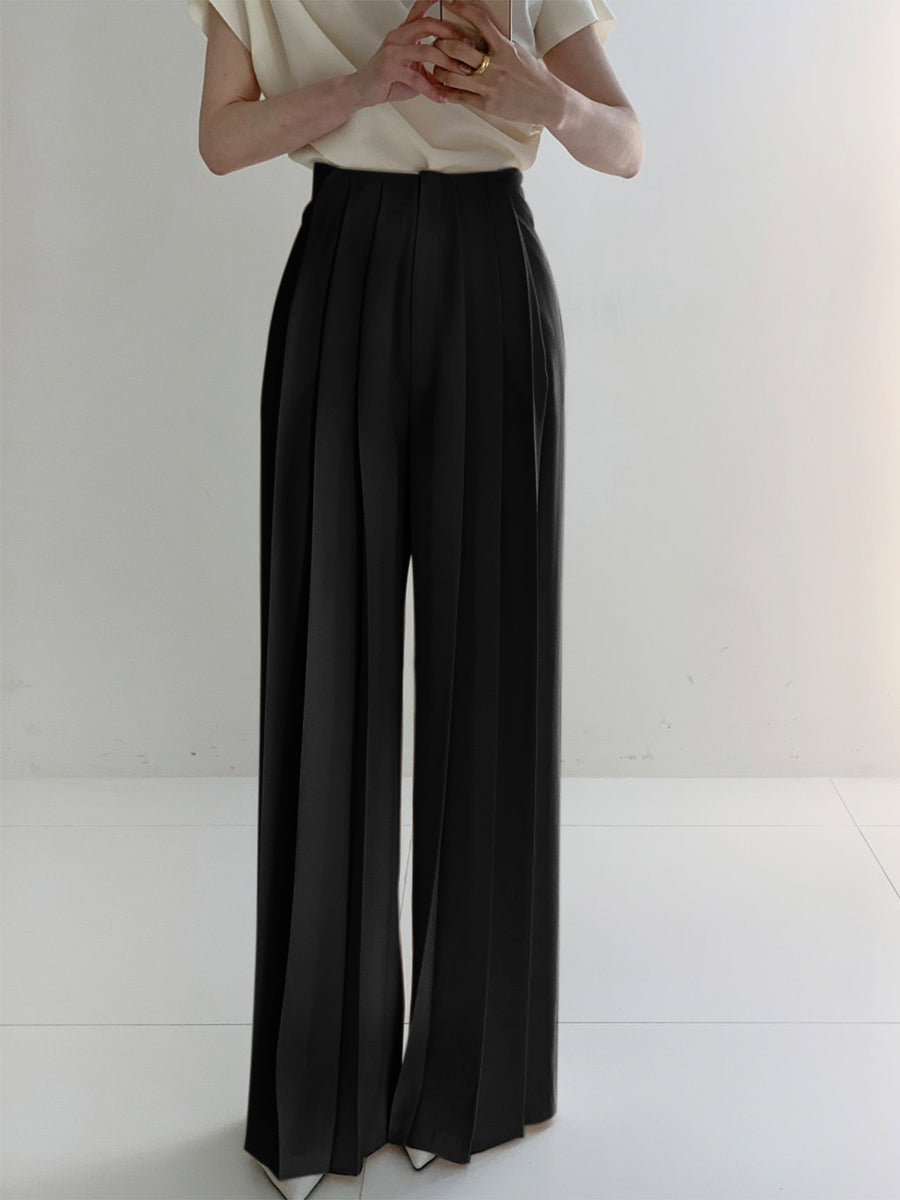Megan Geplooide Hoge Taille Broek | Dames Broek met Wijde Pijpen en Elegante Pasvorm
