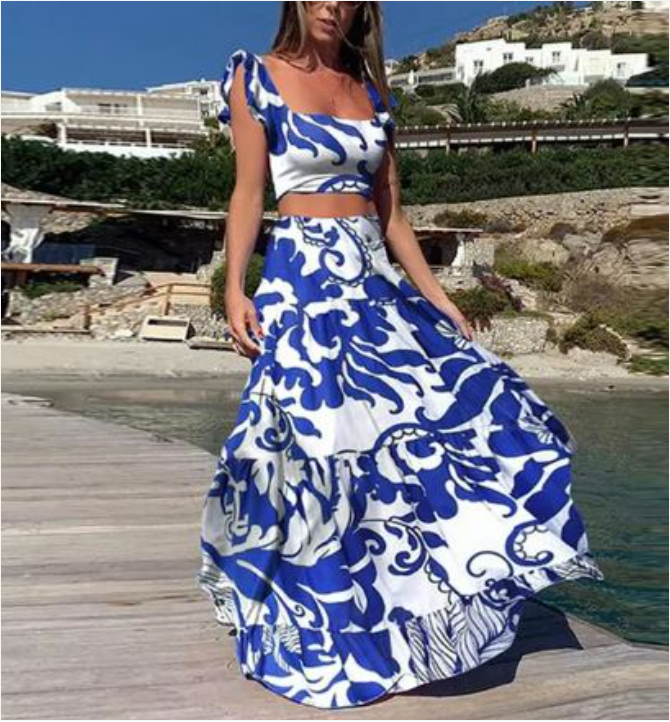 Melis - Elegante Tweedelige Zomerset Met Boho Print