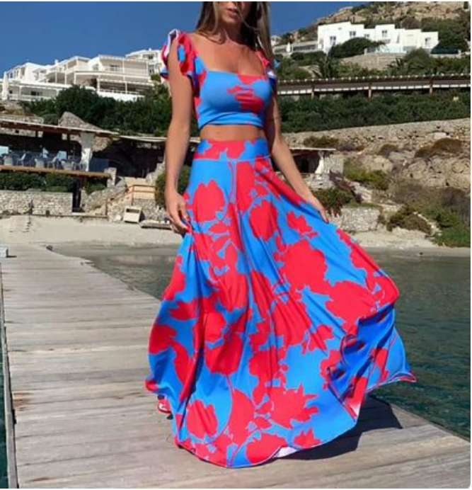 Melis - Elegante Tweedelige Zomerset Met Boho Print