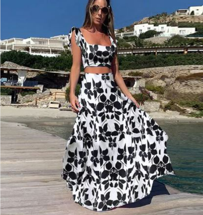 Melis - Elegante Tweedelige Zomerset Met Boho Print